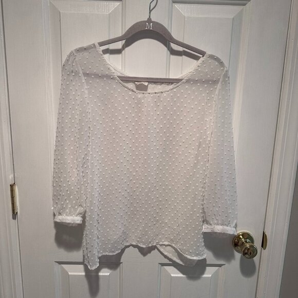 UO Pins and Needles White Sheer Polka Dot Blouse with Open Back - Size Large - Picture 1 of 4